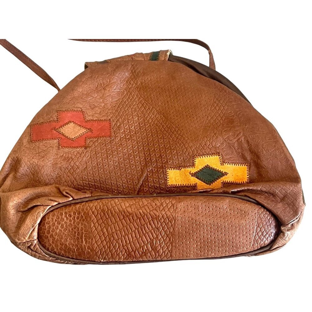 vtg Retro 80's Sereta Multicolor Stitched Patchwork Leather Crossbody‎ Bag - Picture 5 of 8